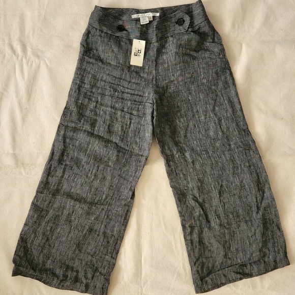 Max Studio 100% LINEN Pants Heather Black Nautical Style Ankle Wide Leg Size 4 - Picture 1 of 7